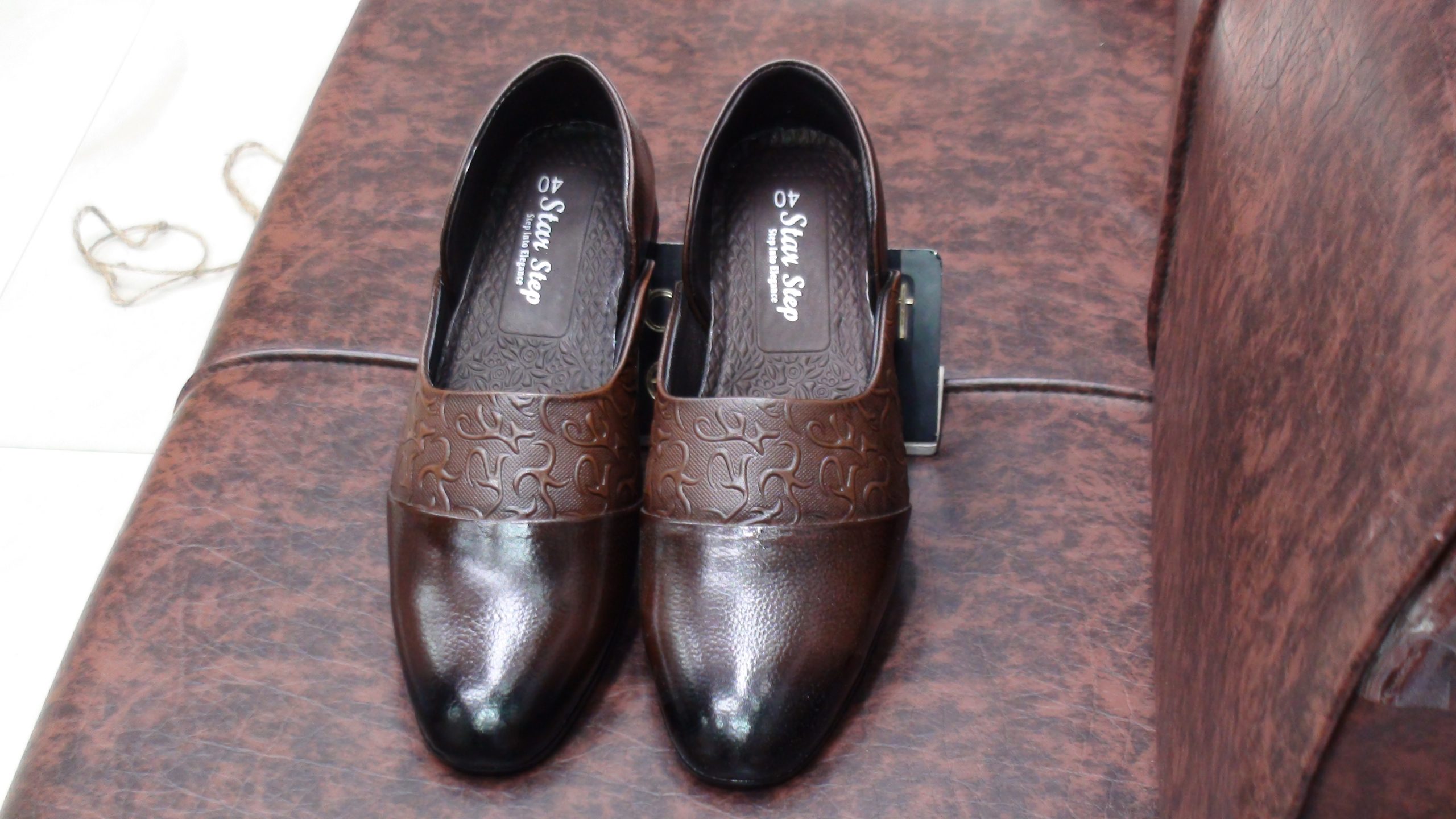 Star Step Men’s Deep Espresso Embossed Pattern Loafers