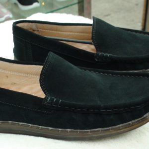 Men’s Midnight Black Suede Driving Loafers with Contrast Stitching