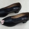 Star Step Black Faux-Leather Peep-Toe Block Heels