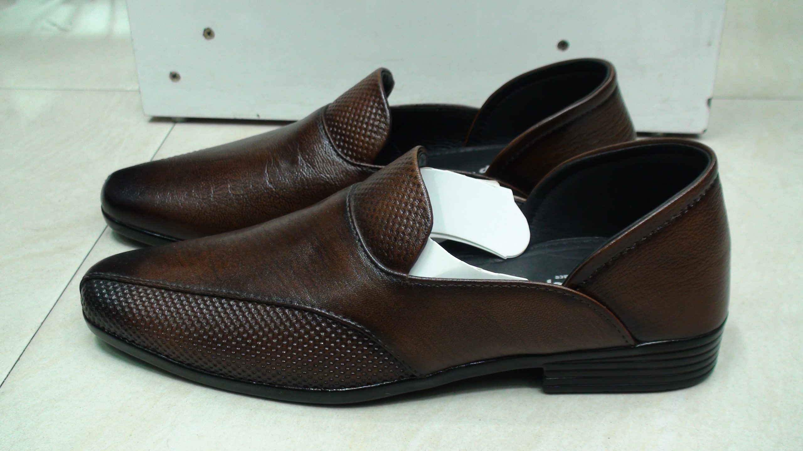 Star Step Men’s Deep Walnut Burnished Loafers with Micro-Dot Texture