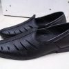 Men's Black Textured Leather Nagra Loafers with Side Cut-Outs